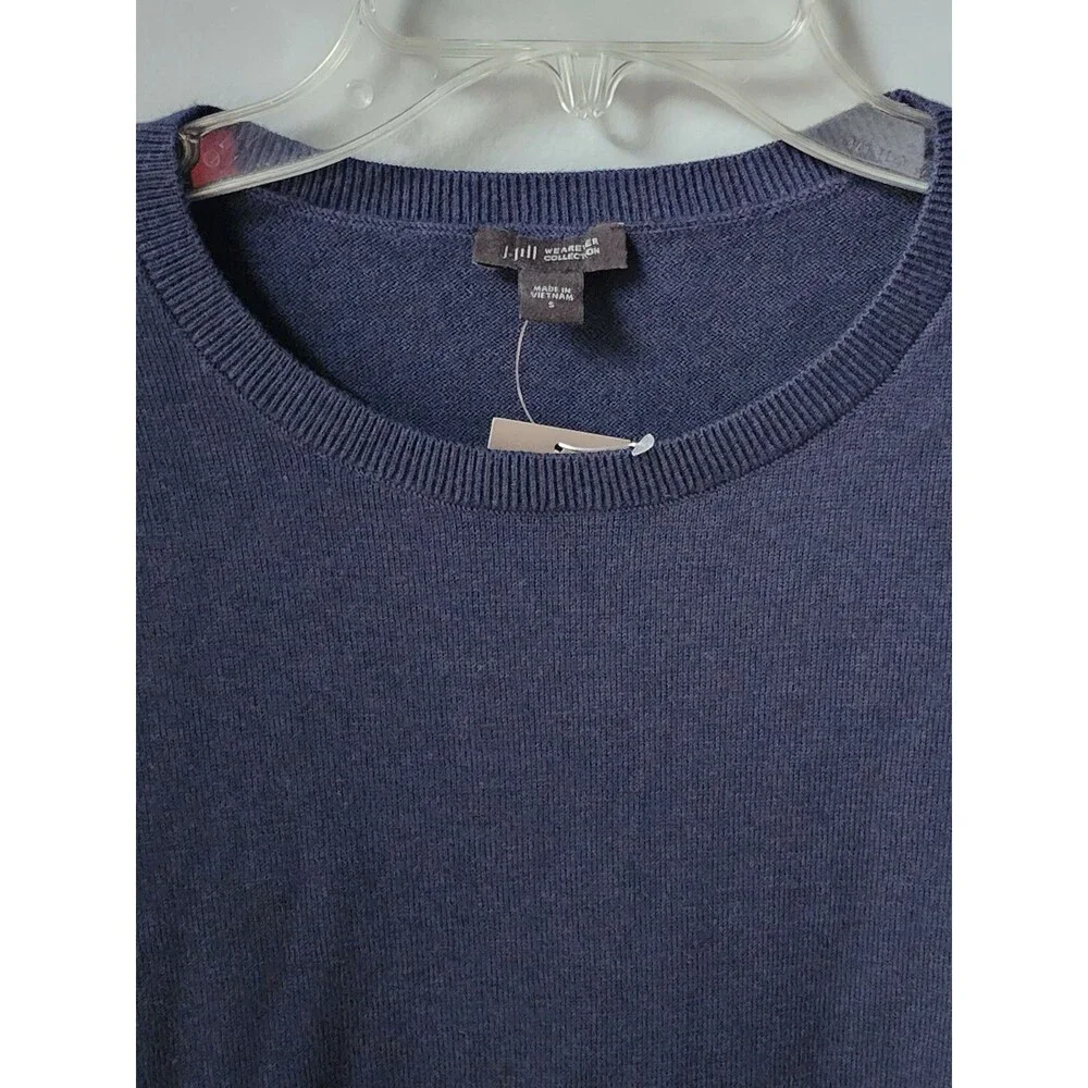 NWT J JILL Wearever Contrast Cotton Blend Sweater Top Navy Blue Green S $79.00